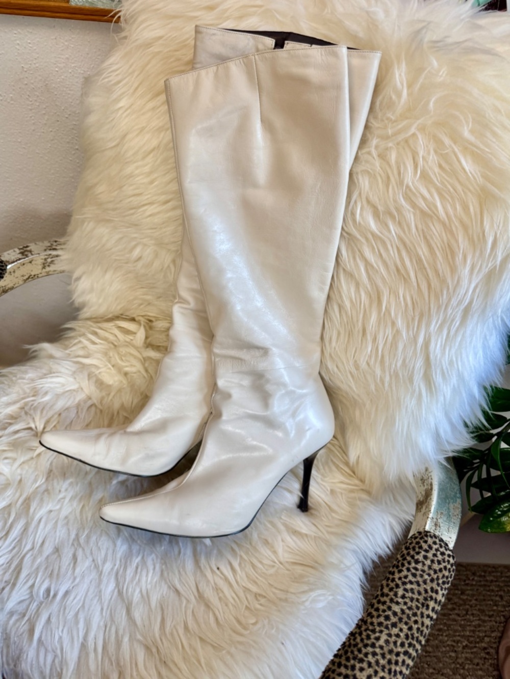 ALDO Vintage Y2K Ivory Leather Pointed Toe Boots Early 2000s pointy toes Size 9 - Picture 15 of 16